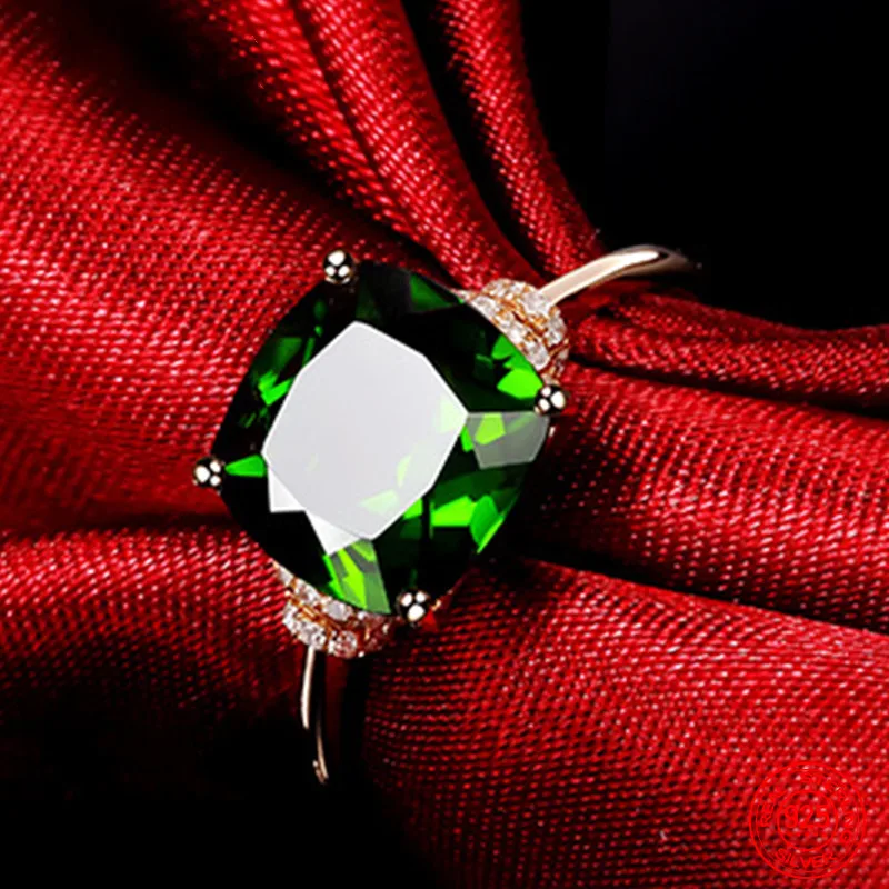 

925 Sterling Silver 8MM Emerald Ring For Women Temperament Zircon Finger Rings Jewelry Gift