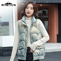 autumn winter womens solid loose vest glossy stand collar short vest jacket cotton padded womens warm waistcoat