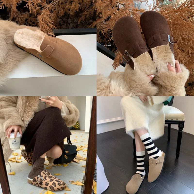 

Premium Cowhide Mom's Same Autumn and Winter Thick Sole Leather and Fur Single Shoe Plush Boken