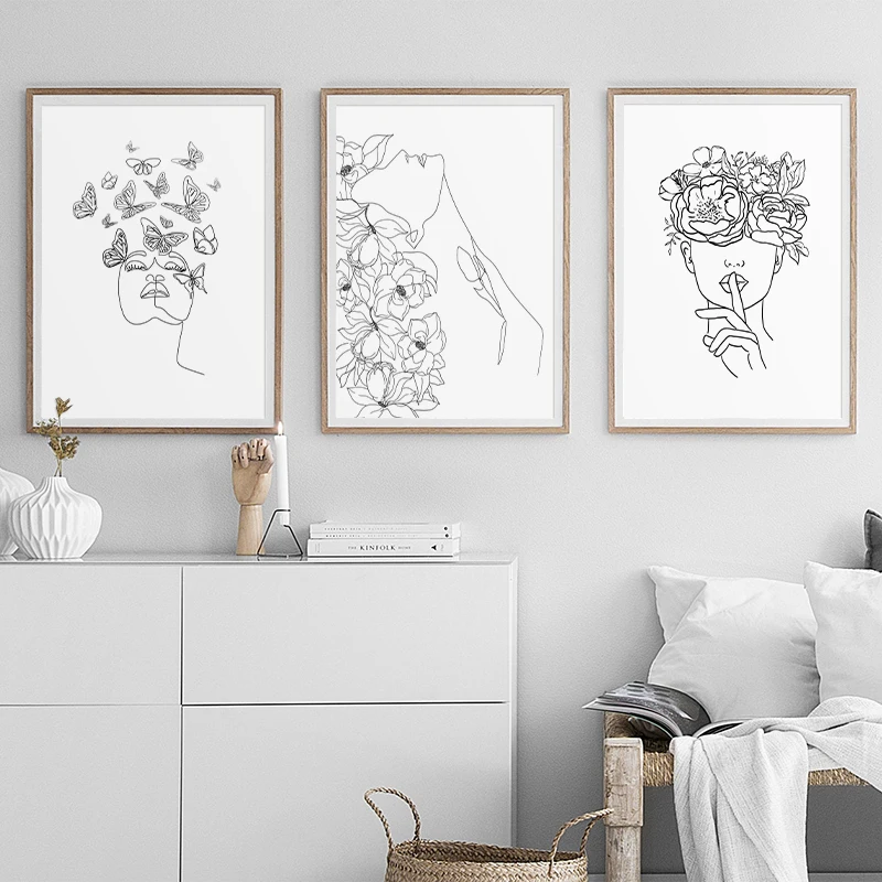 Абстрактная линия в стиле бохо художественный постер с изображением головы