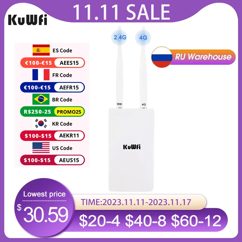 

KuWFi CPE905 Outdoor WiFi Router 150Mbps 4G LTE Wi fi Router with Sim Card Waterproof Home Hotspot RJ45 WAN LAN WIFI Coverage