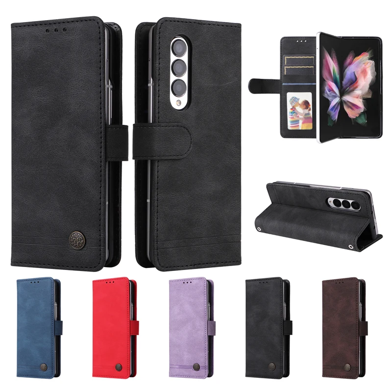 Роскошный магнитный кошелек из кожи с откидной крышкой для телефона Samsung Galaxy Z Fold 3 4, задней крышкой со стендом и отделением для карт.