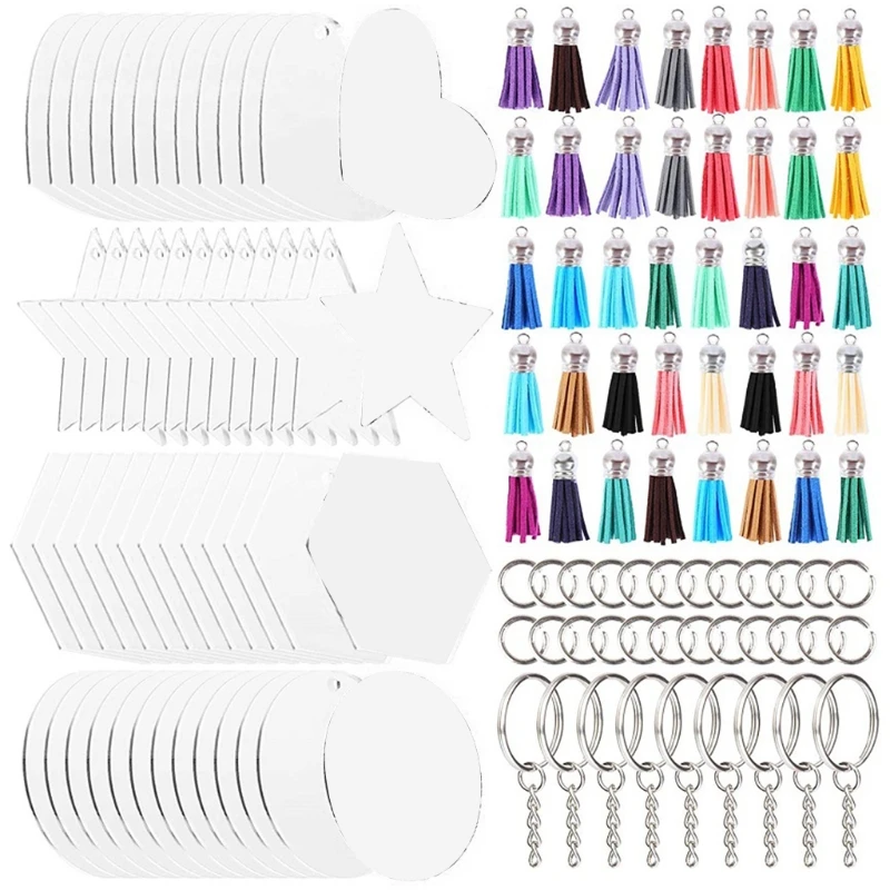 

Acrylic Keychain Blank Acrylic Transparent Ornament Pendants and Round Keychain Tassels Small Rings Set for DIY Craft
