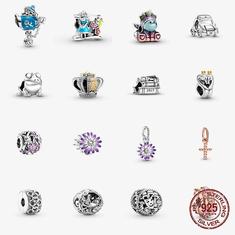

Hot Sale S925 Sterling Silver Purple Daisy Series Pendant DIY Fine Beads Fit Original Pandora Charm Bracelet Jewelry Gift
