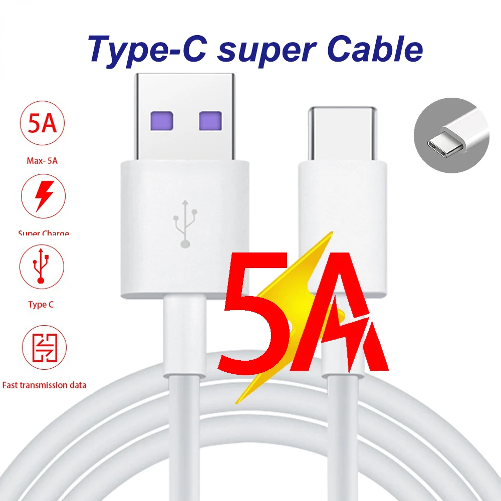 

New Fashion USB 3.1 Type-C Supercharge Super Charger Cable 5A Type C Cable P30 P20 Pro lite Mate 30 20 10 Pro P10 Plus lite