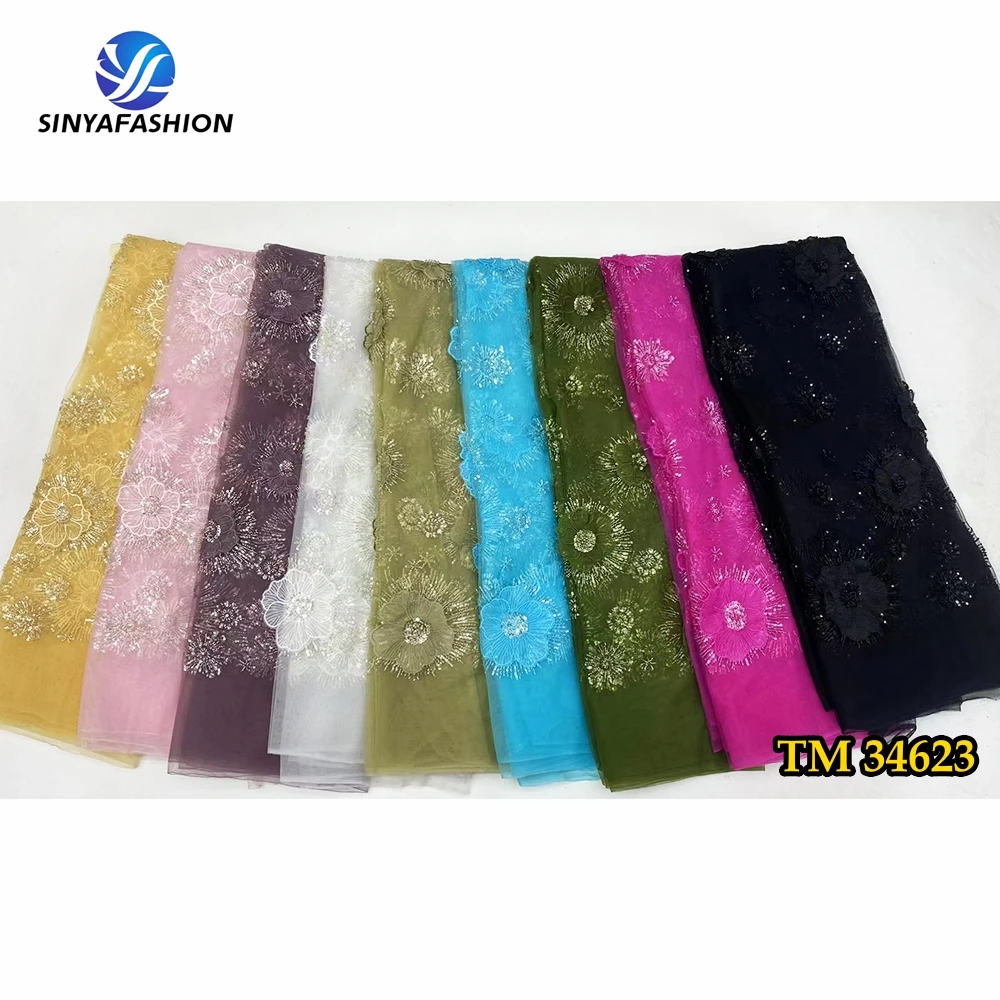 Черная Роскошная сетчатая кружевная ткань с блестками высокого качества 5 ярдов