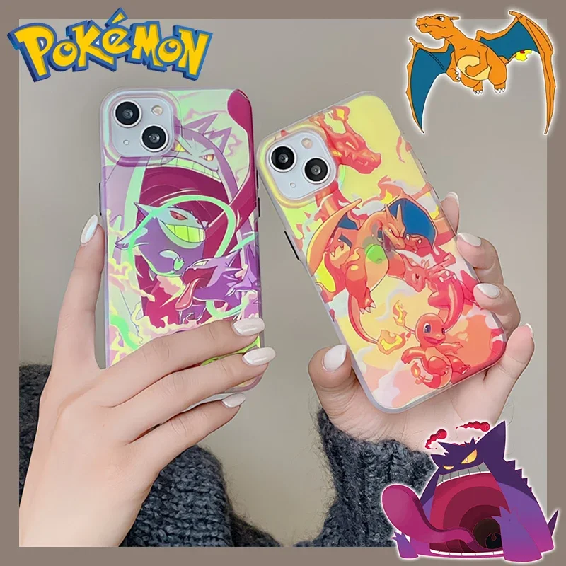 Чехол для телефона в стиле аниме Pokemon Gengar Charizard Laser iPhone 11 12 Pro Max 14 13 ProMax модный