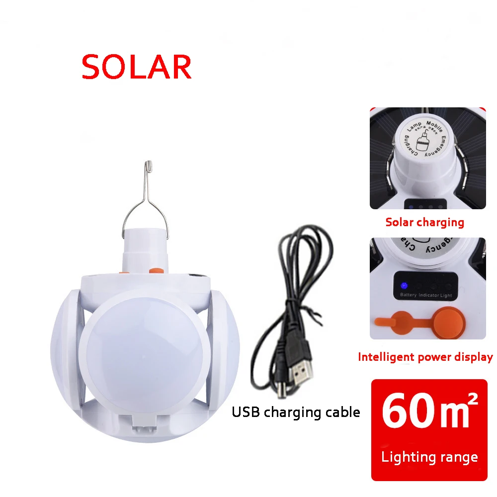 

Solar Outdoor Folding Light USB Rechargeable Portable Hooks LED Bulb Search Lights Camping Torch Emergency Lamp Garden Lighting