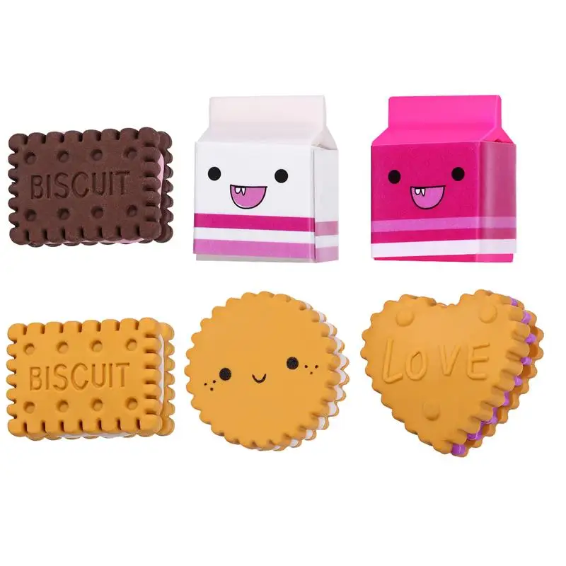 

Erasers Eraser Stationery Shaped Supplies Novelty Kids Biscuit Bulk Mini Students Cute Food Milk Fun Set Prizes Party School