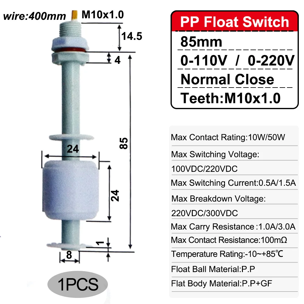 

1 шт. поплавковый выключатель мини-типа полипропиленовый датчик уровня воды, датчик жидкости, нормальное закрытие, 25 мм-150 мм, открытый