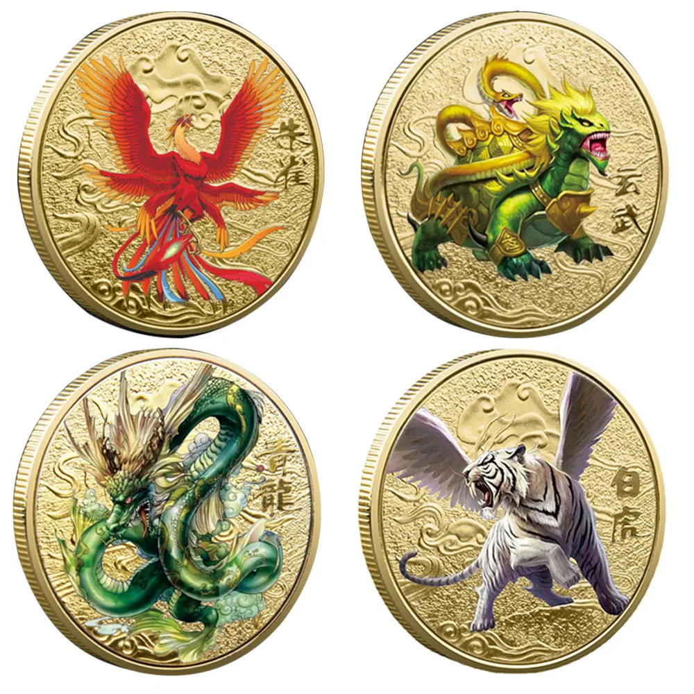 

Lucky Chinese Ancient Mythical Creatures Gold Coin Collection Dragon Tiger Challenge Coin Badge Commemorative Souvenir For Home
