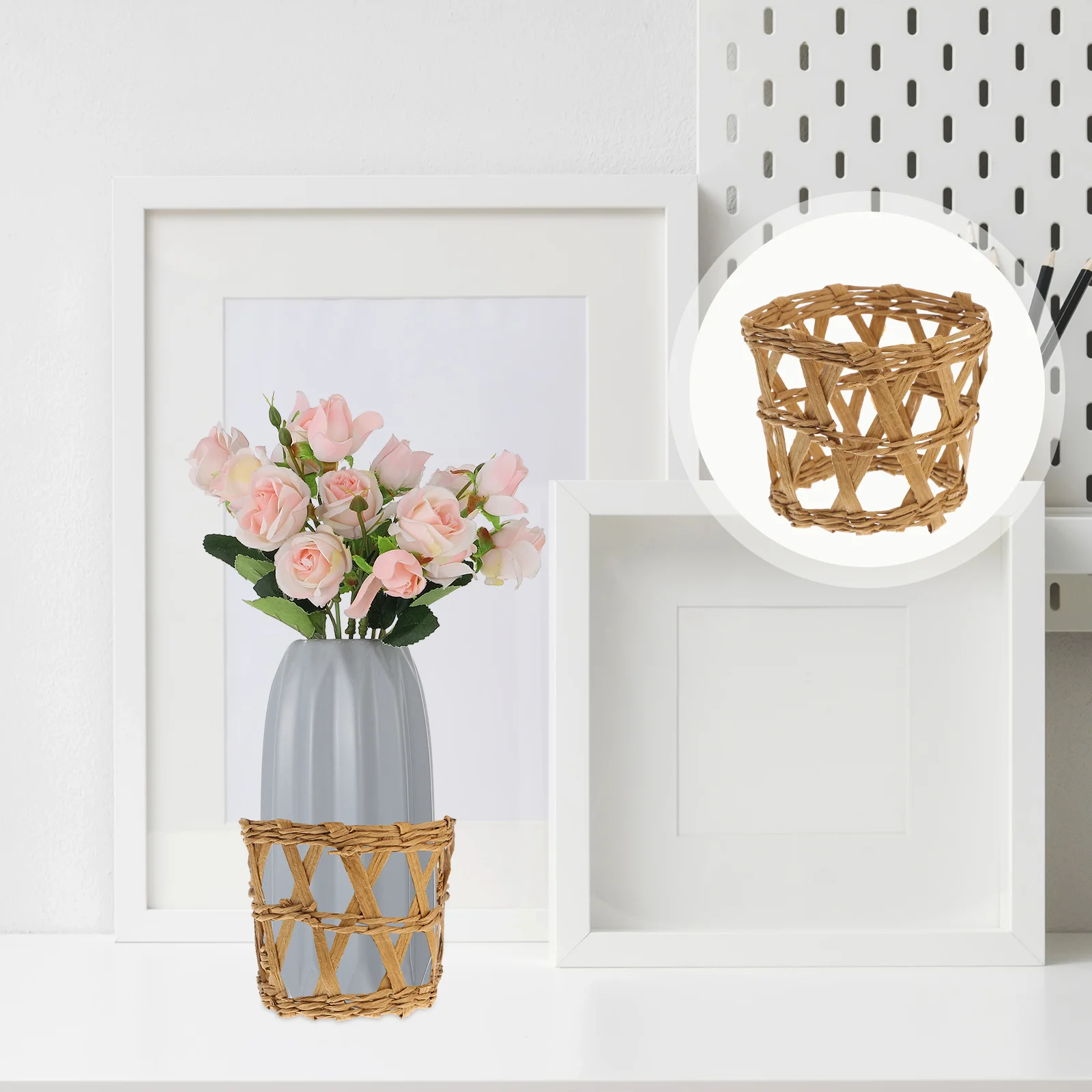

Cup Holder Sleeve Vase Rattan Sleeves Cover Bottle Woven Coffee Vases Wicker Straw Protector Round Handwoven Insulator Decor Hot