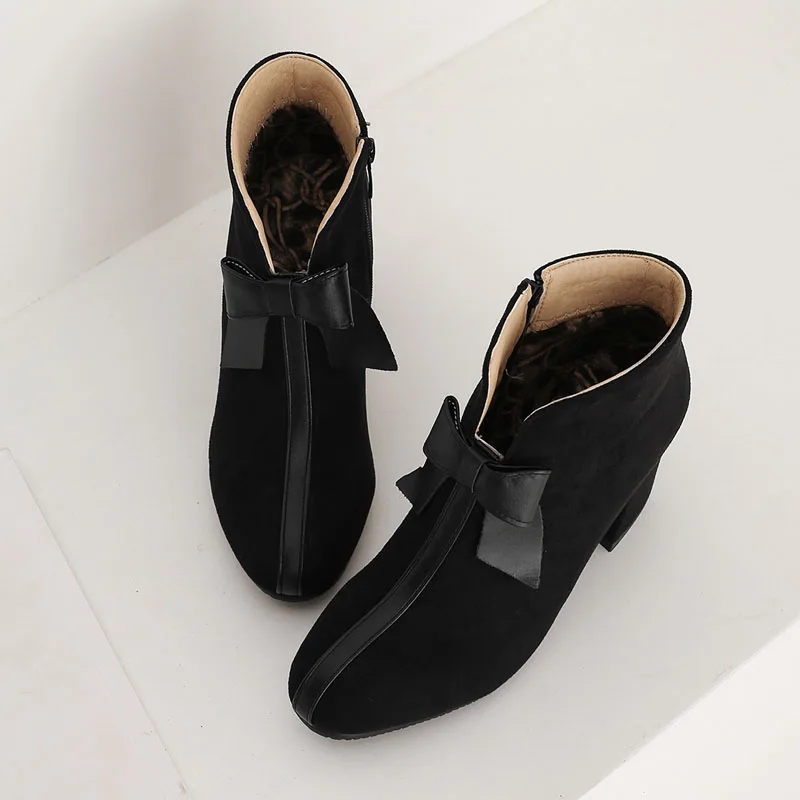 Фото Elegant Bowknot Women's Ankle Boots Thick High Heels Winter Boot Women Dance Party Shoes Female Booties Large Size 42 43 WSH5424 №4