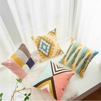 yellow pink blue embroidered cushion cover 45x45cm geometric embroidery pillow covers decorative home decor pillows for sofa