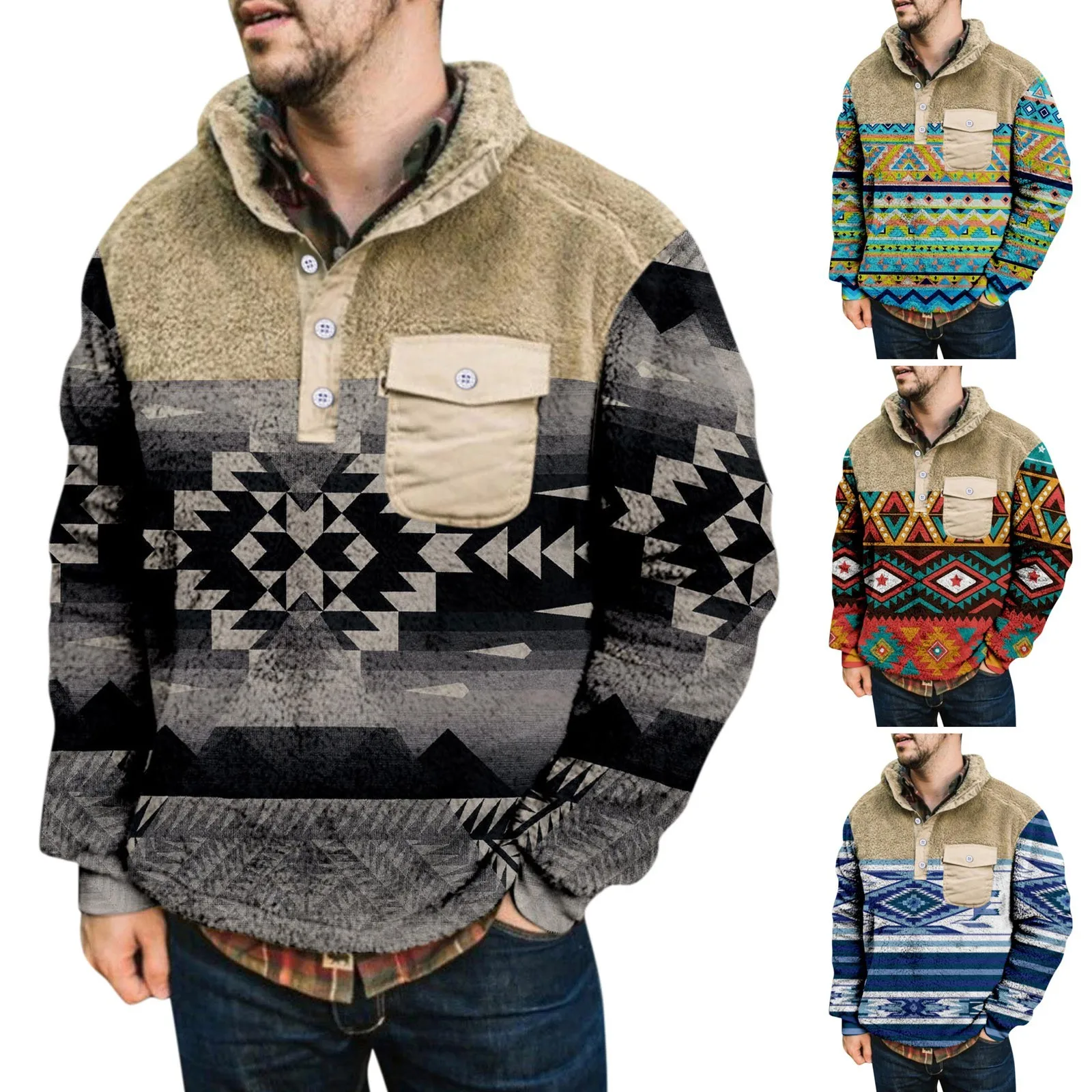 

Jacket for Men Mountain Men's Overcoat Sweatshirt Warm Zippered Up V Neck Retro Patterns Winter Work Buttoned Jacket Winter Mens