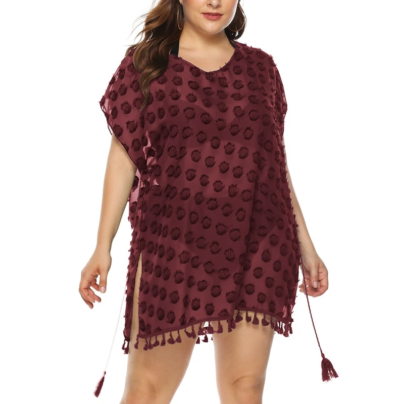 Women Chiffon Tassels Beach Dress Swimwear Female Pareo Tunic Blouses Cover Up