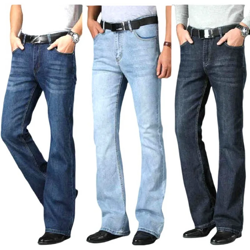 Мужские джинсы с высокой талией эластичные свободные расклешенные джинсовые