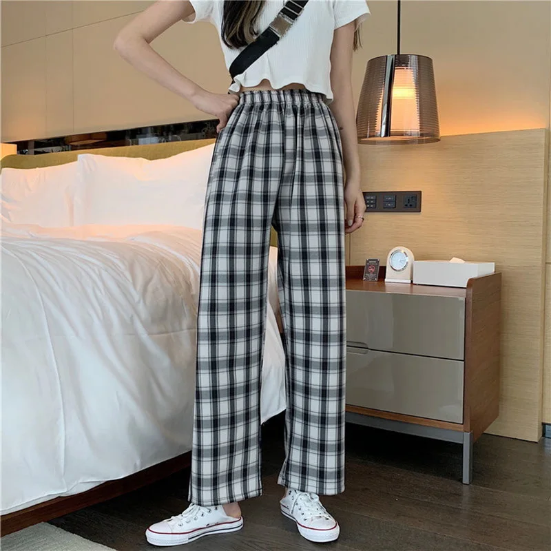 

Women Plaid Thin Pants Plaid Summer 2023 New High-Waisted Loose-Fitting Straight Trousers Dropshipping Tug Pants Casual Pants