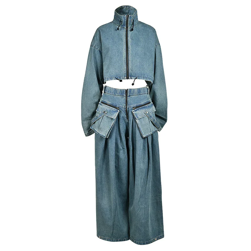 Модный женский повседневный широкий свободный сверхпрочный джинсовый комплект