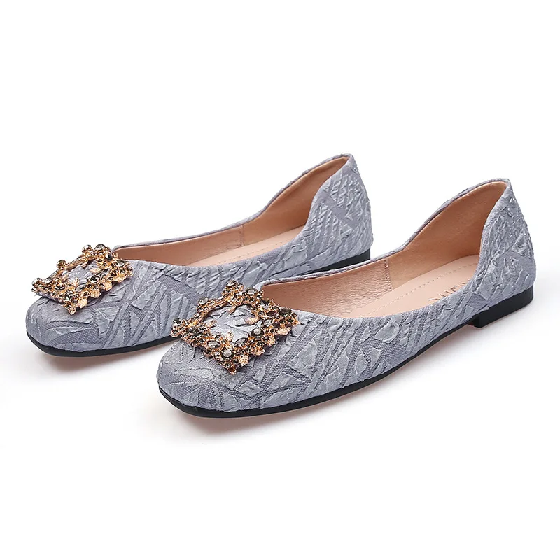 Top Selling High Quality Big Size 41-44 Fashion Rhinestone Buckle Women Party Pumps Shoes Flat Shoes Ladies