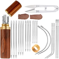 leather sewing needle with finger protector storage bottle sewing scissors hand stitching tool for leather sewing needle work