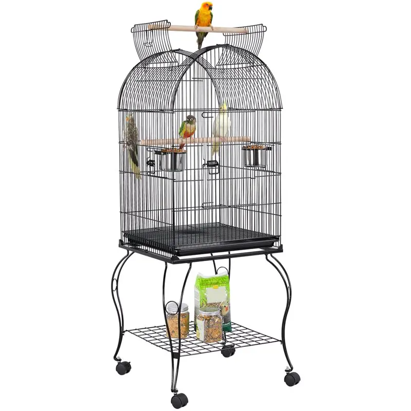 

Rolling Metal Parrot Cage with Open Top For Small Birds, Black, 59" H Large and Comfortable