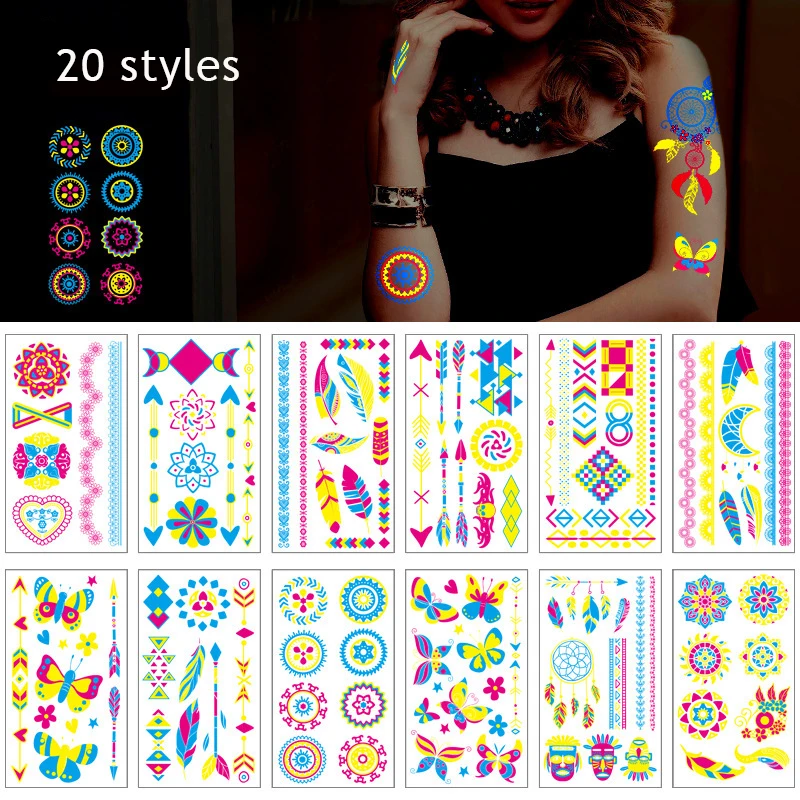 

Colorful Fluorescent Skin Sticker Temporary Tattoos Waterproof Skin Tattoos Stickers For Arm Leg Face Party Music Concert Tattoo