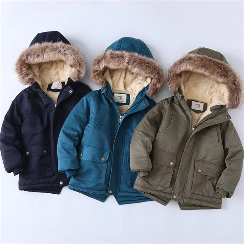 

Big pocket children's clothing plus velvet thickening 2022 winter new fashion hooded boys and girls cotton clothing children's c