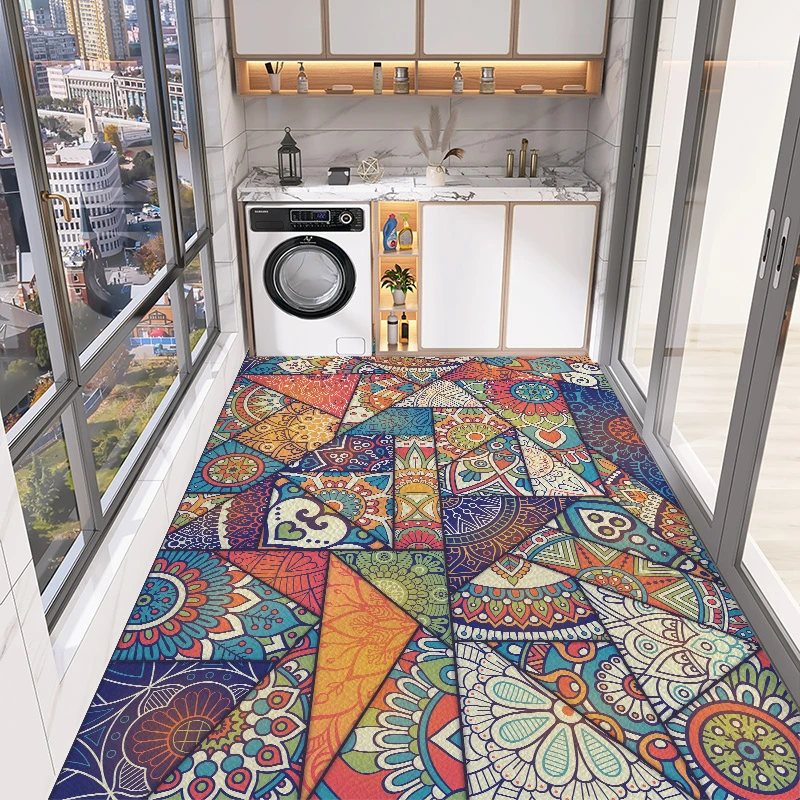 

Light Luxury Balcony Carpets Pvc Leather Carpet Kitchen Oil-proof Non-slip Rug Bathroom Waterproof Rugs Entry Door Mats Washable