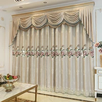 european luxury grey chenille elegant curtains for living room rose red beige thread embroidery bedroom study valance curtains