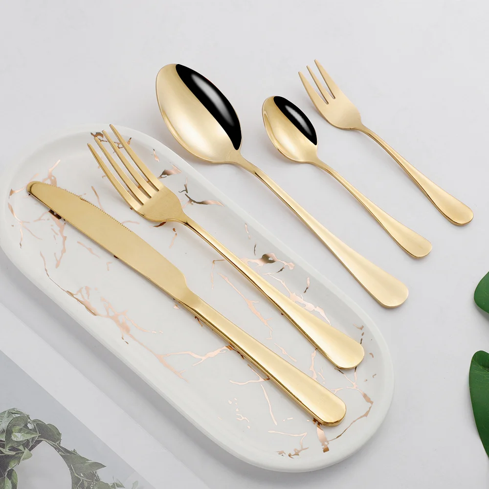 

30Pcs Stainless Steel Wedding Cutlery Kitchenware Tableware Set Golden Dinnerware Dinner Forks Knives Spoons Set Flatware Set