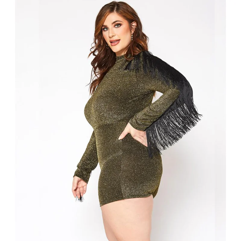 Women's Jumpsuit Style New Gold And Silver Thread Tassel Temperament Sexy Short Jumpsuit Long Sleeve Fashion Female Clothes