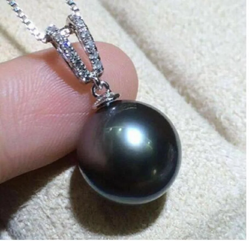 

Красивое ожерелье 10-11 мм из таитянской черной искусственной кожи