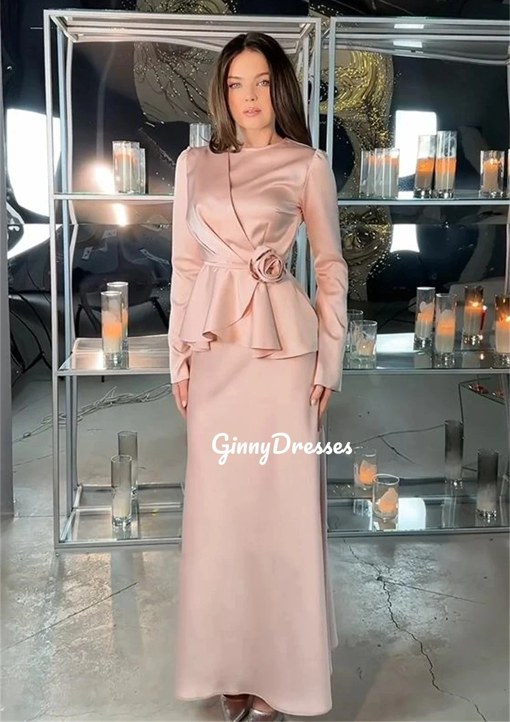 Вечернее платье по индивидуальному заказу с овальным вырезом до щиколотки