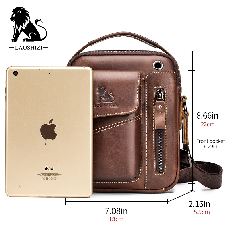 Bolso cruzado de cuero genuino para hombre, bandolera de piel de vaca, Estilo Vintage, informal, pequeño