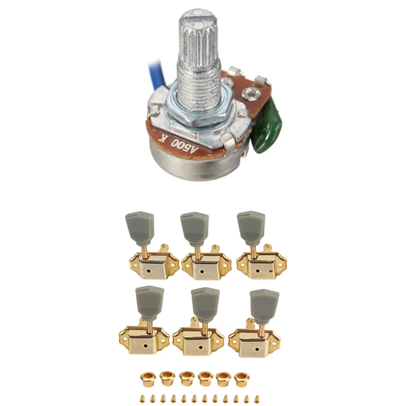 

3R3L Electric Guitar Tuning Peg Gold Color Guitar Machine Head Tuning & Guitar Pickups Wiring Harness Kit 2T2V 500K Pots