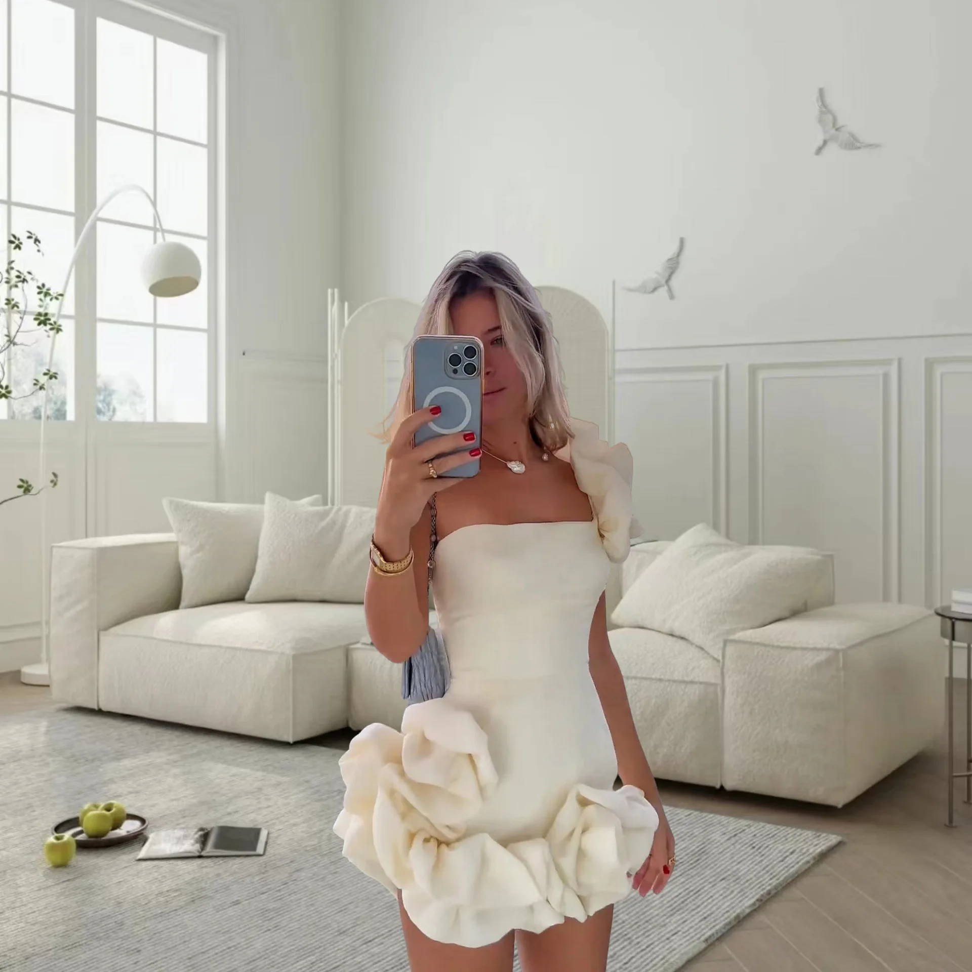 Платье с гофрированными краями и цветочными бутонами платье поясом на одно плечо