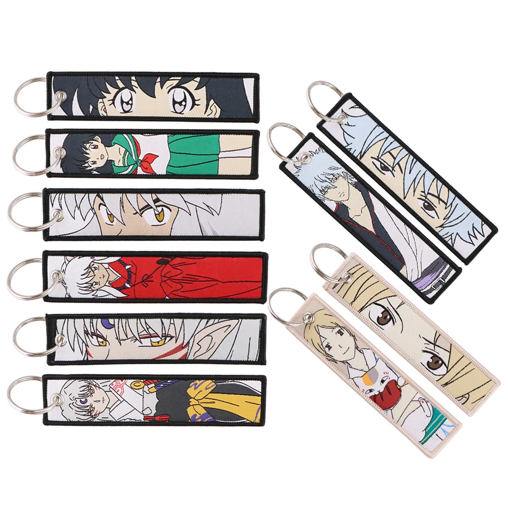 

20pcs/lot KKZ364 Japanese Anime Embroidery Key Fobs Key Tag Motorcycles Cars Backpack Chaveiro Keychain For Friend Key Ring Gift