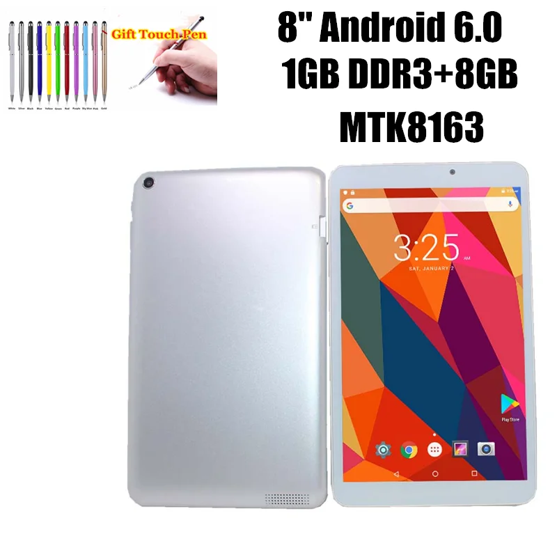 

Flash Sales 8 '' A810 Android 6.0 Silver Tablet MTK 8163 DDR3 1GB+8GB Quad-Core Processor With 1.83GHz Bluetooth-Compatible WIFI