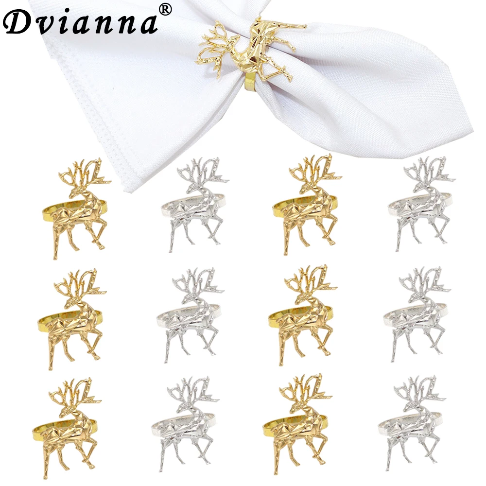 

Dvianna 12Pcs Christmas Deer Napkin Rings Holder for Christmas Holiday Dinner Wedding Party Banquet Dinning Table Deco HWC177