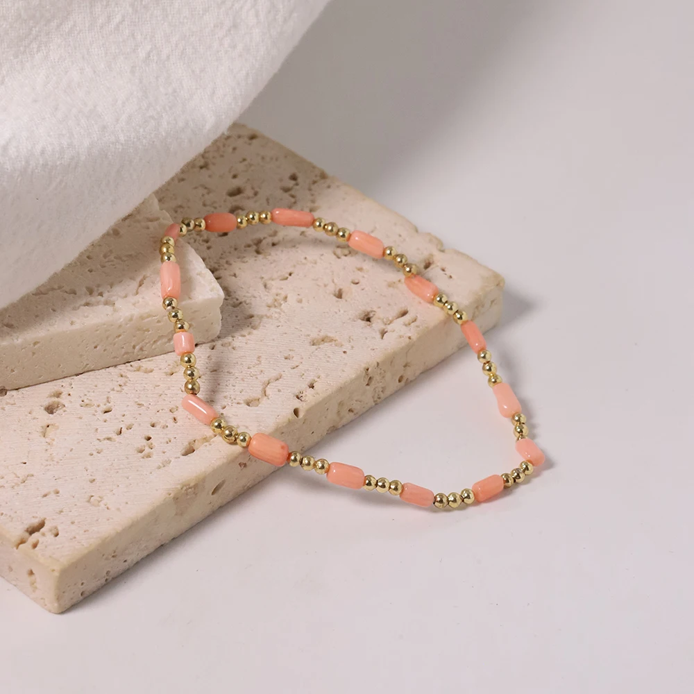 Красный коралловый камень золотые разделенные бусины эластичная веревка модные