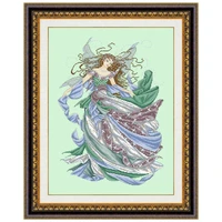 fairy of the wind cross stitch kit beads pattern design 18ct 14ct 16ct light green counted canvas embroidery diy needlework