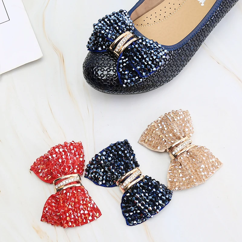 Shoe Decorations Rhinestone Shoes Flower Toe Uppers with Drill Bow Women's Shoes DIY Handmade Self-adhesive Button Decoration
