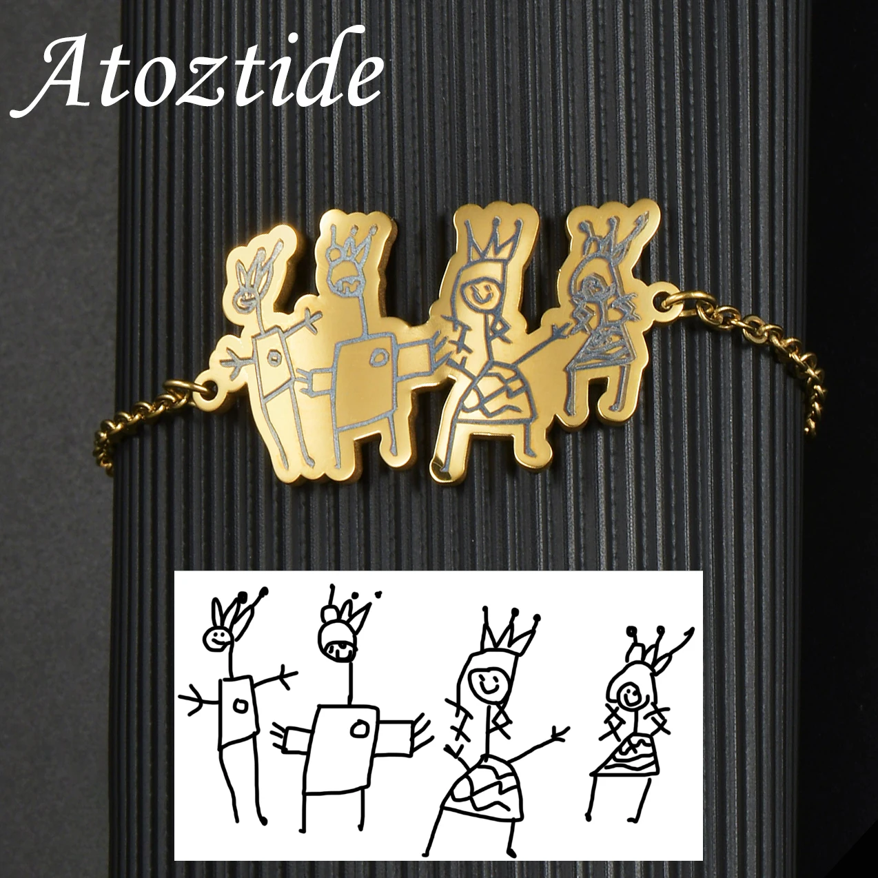 

Atoztide Personalized Custom Children's Drawing Bracelet Stainless Steel Children Artwork Pendant for Kids Mom Jewelry Gift