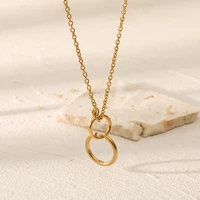 metal texture stainless steel ladies circle pendant necklace 18k real gold plated waterproof anti fading girl jewelry accessorie