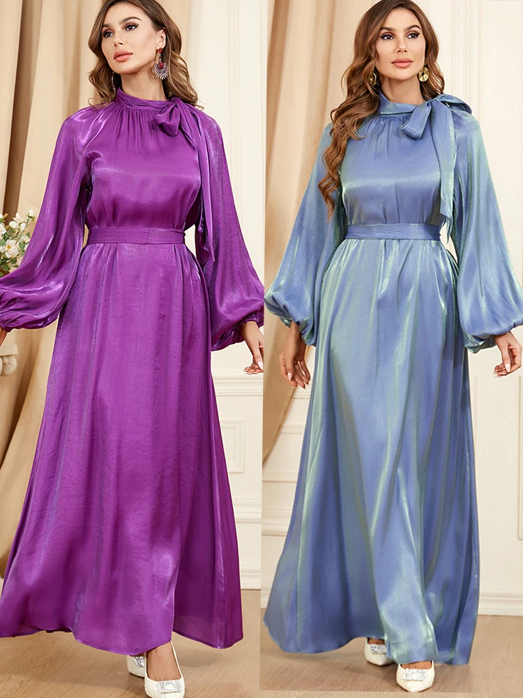 

Eid вечерние платье мусульманский женский Рамадан Abaya с рукавами-фонариками на шнуровке Дубай мусульманский халат Caftan Marocain Kaftan Femme Vestidos 2023