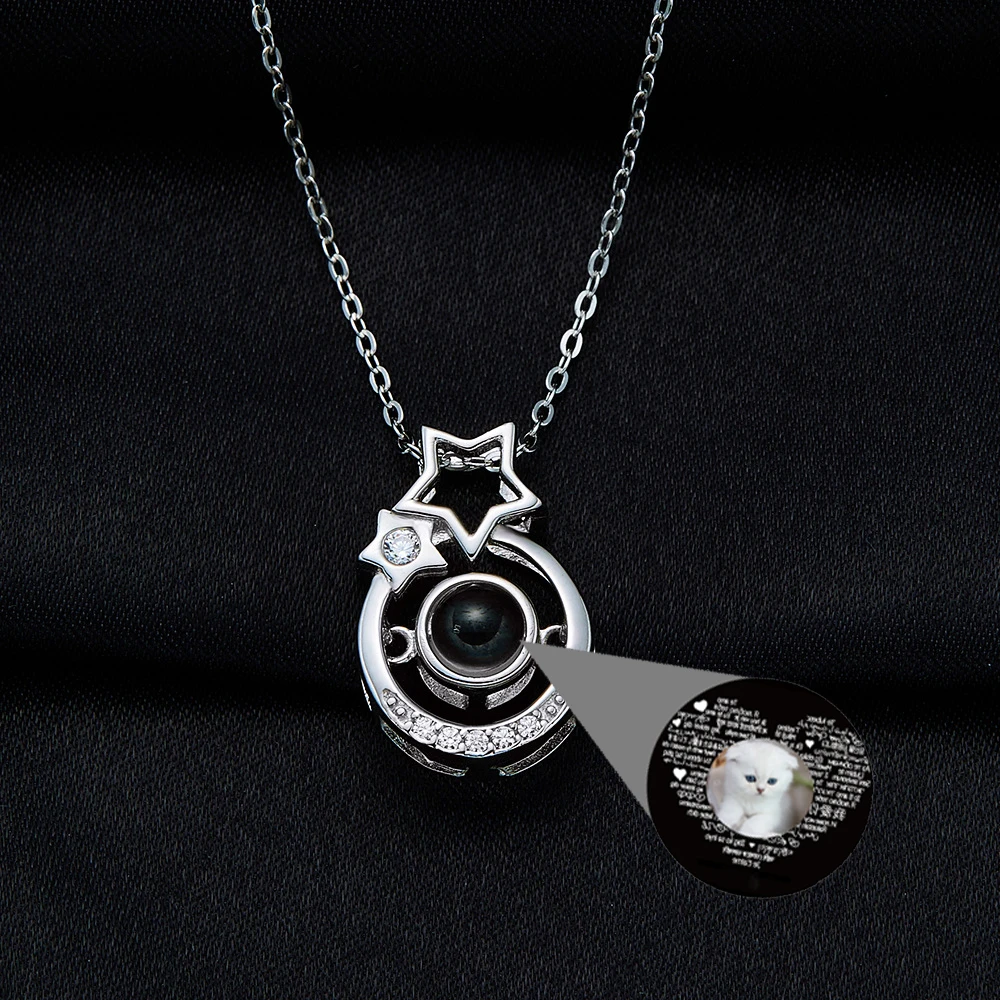 Personalized Photo Projection Necklace Planet Silver Jewelry Custom Picture Memorial Gifts