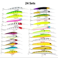 s0260 24pc 46g minoruya bait set plastic fake set hard bait mixed with sea bass all mixed colorful minnow submerged water float
