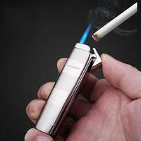 new hoinest metal inflatable lighter turbine torch direct injection windproof lighter blue flame metal cigar lighter mens gift