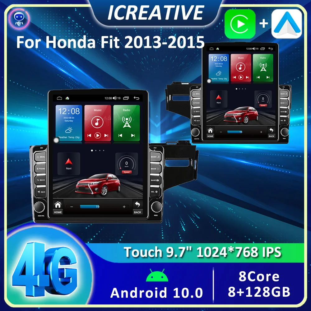 

Car Multimedia Player 4G Carplay Autoradio For Honda Fit Jazz 2013 2014 2015 2Din 9.7" Tesla Screen GPS Navigator Android Stereo